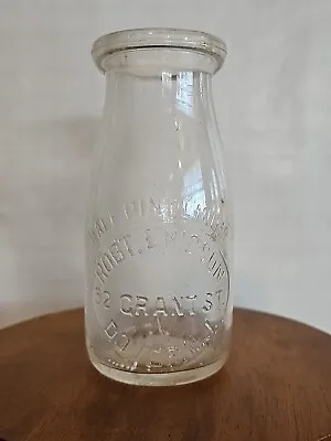 1/2 Half Pint Embossed Milk Bottle NJ New Jersey Robt. Ericson DOVER NJ Grant St • $10