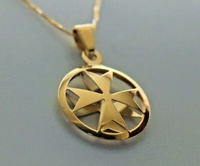 18ct 18k 750 Yellow Gold Maltese Cross Templar Pendant In A Circle 3D Men Women • $65.99