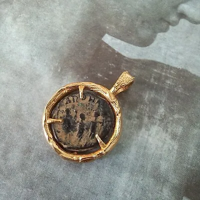 Authentic Antique Roman Coin In Handmade Gold Plated Silver Jewelry Pendant • $174