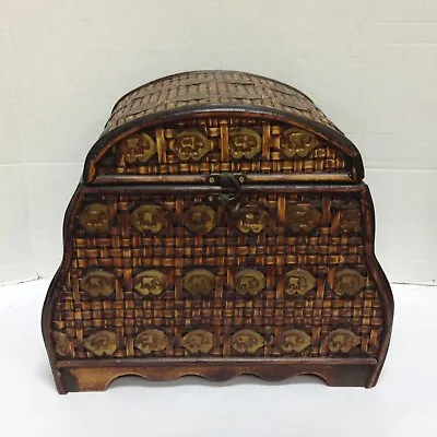 Bamboo Storage Trunk Chest Asian African Inspired Stamped Metal Elephants Boho • $23.99