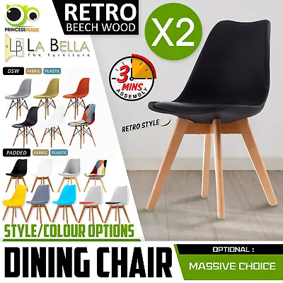 $139 • Buy 2X Retro Replica PU Padded DSW Beech Dining Chairs Cafe Kitchen