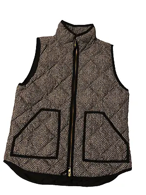 J CREW Lightweight Quilted Down Excursion Vest Black White Herringbone Nice! Med • $24