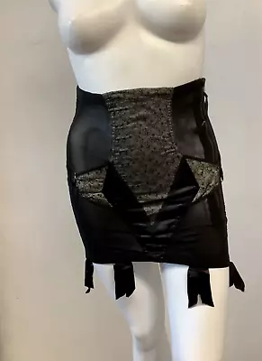 Crotchless 1950's Camp Lace Up Back Gartered Boned Black Girdle PIN UP Corset 26 • $27