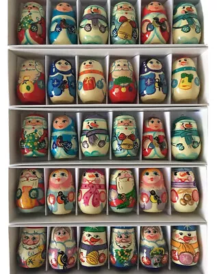 Christmas Tree Decoration Set Ornaments 6 Russian Wooden Toys Dolls Hand Painted • £26.47