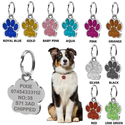 £0.99 • Buy Personalised Dog Tag Engraved Pet ID Collar Customised Puppy Name Charm Sparkle