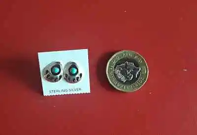 Bear Paw Stud Earrings  Sterling Silver With Turquoise Bead 10 X 13mm - Totem • £18.75