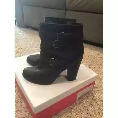 $25 • Buy Just Fab Binnae Black Heeled Boots Size 10