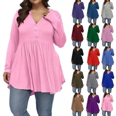 Plus Size 18-28 Womens V Neck Long Sleeve T-Shirt Ladies Loose Tunic Tops Blouse • £13.29