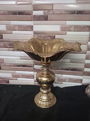 Vintage Accurate Casting Footed Pedestal Brass Gold Tone Bowl 11.5 T 10.5 W Deco • $45