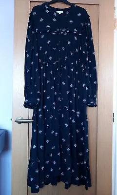 Monsoon Organic Cotton Blend Navy Tiered Dress Size Large • £10
