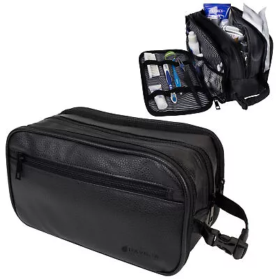 Mens Toiletry Bag With Zipper PU Leather Case Organizer Portable Travel Dopp Kit • $21.99