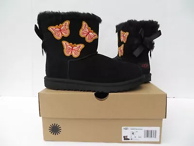 UGG Australia Boots Kids 4 NEW Mini Bailey Bow II Butterfly BLK Black NIB • $65