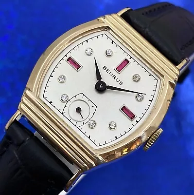 Exquisite Vintage 1948 Man’s BENRUS Stunning Rhinestone Dial Serviced WARRANTY • $345