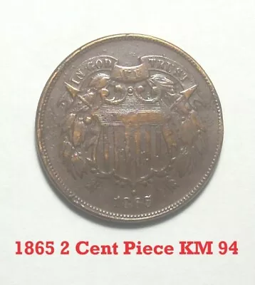 1865 2 TWO CENT PIECE VF + Civil War Era  KM 94 6.22 Grams Of Bronze • $31.25