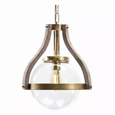 Hanging Light Fixture 12.75 D X 16.75 H Iron/Wood Chain 26  (Max 40W) • $193.85