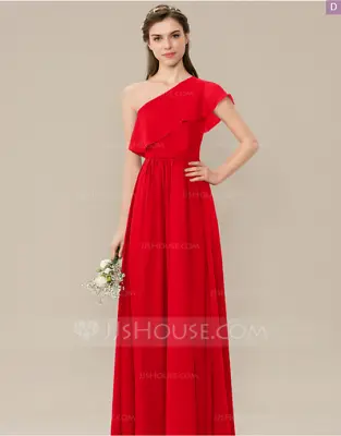 £29.99 • Buy Women A-Line One-Shoulder Floor-Length Chiffon Bridesmaid Dress Wedding - Red