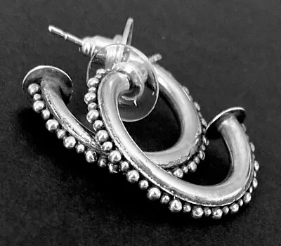 VINTAGE BALI Sterling Silver BEADED HOOP Post Earrings  • $18.99