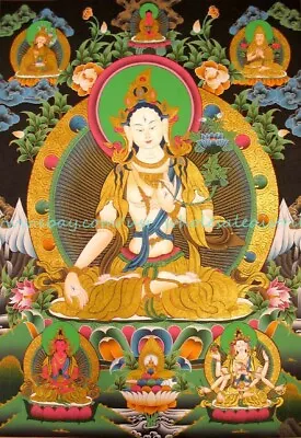 DEITY OF MEDITATION WHITE TARA Tibetan Thangka 14X20 Inch Paper Poster Old Wall • $17.91