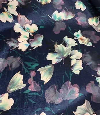 Midnight Magnolia Floral - Stretch Polyester Taffeta Fabric • $5.50