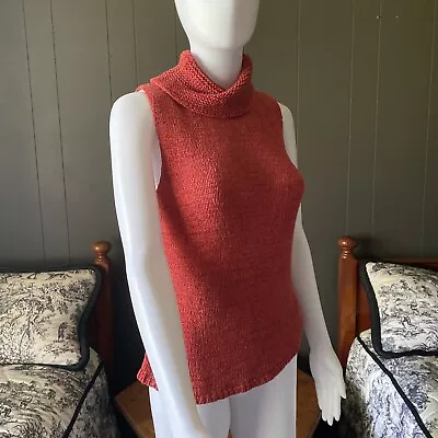 Sigrid Olsen Women Silk Turtleneck Sleeveless Sweater Sz S FALL LAYERING RustRed • $24