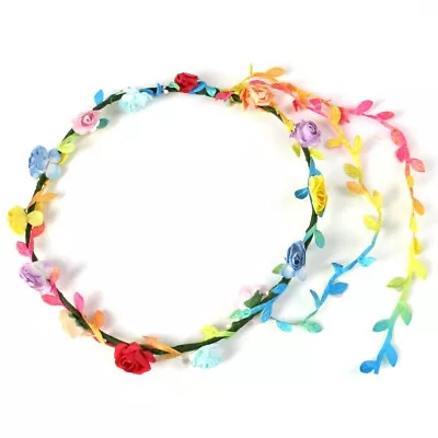 RAINBOW FLOWER GARLAND Head Band Festival Pride Summer Party Rose Leaf Trail • £5