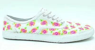 Mossimo Women 9  White Canvas Pink Green Floral Print Tennis Shoes • $16.37