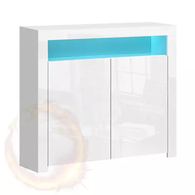 Artiss Buffet Sideboard Cabinet LED High Gloss Storage Cupboard 2 Doors White • $146.91