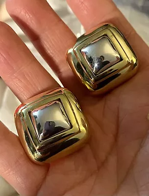 Vaubel Gold Silver Square Clip On Earrings Statement Rare • $125