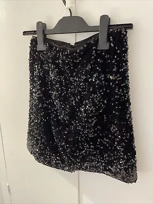 H&M Black Sequin Mini Skirt Size 6 • £0.99