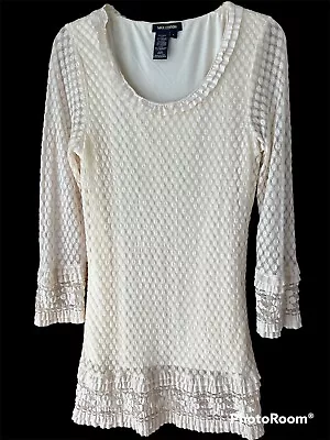 Max Edition Sz Large Lace Lined Long Sleeve Tunic Top Khaki Beige￼ Runs Small • $10