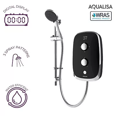 £305 • Buy 8.5KW Black Electric Shower Digital Display 3 Spray Patterns Aqualisa E-Motion