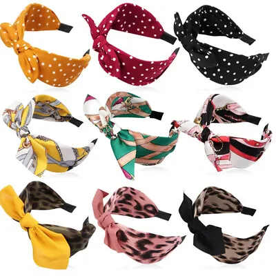 Bow Knotted Wide Headband Dots Leopard Print Rabbit Ears Head Hoop Alice Bands • £4.57