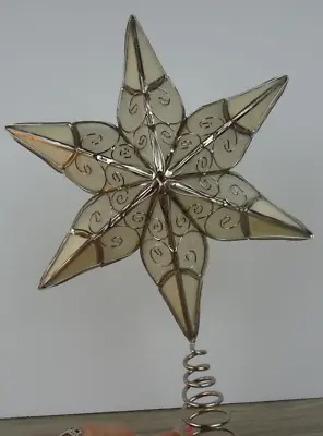 Capiz Shell Star Christmas Tree Topper Double Sided White Silver Toned Metal • $13.50