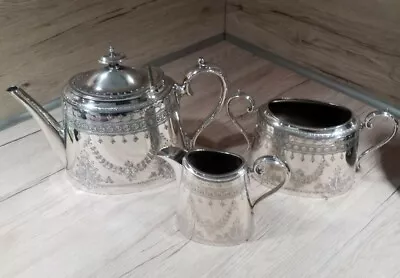 Substantial Walker And Hall Silver Plate Teapot Sugar Bowl And Milk Jug Set • £55