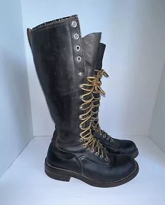 VTG 60s Red Wing 650 Tall Lace-Up Leather Lineman Logger Boots Black Sz 9.5 C • $299.99