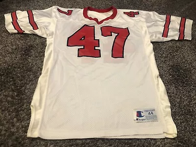 VINTAGE CHAMPION PRO CUT #47 MADE In THE USA WHITE FOOTBALL JERSEY W/RED TRIM 44 • $5.99