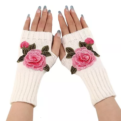 Lady Warm Knitted Fingerless Gloves Convertible Mittens Fashion Flowers Women's • $6.68