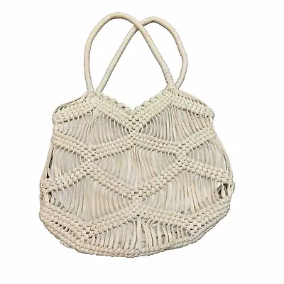 London Kaye Crochet Hobo Bag Shoulder Ivory Macrame Western Boho Tote Coastal • $28