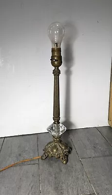 Antique Victorian Art Deco Brass Crystal Column Table Lamp • $72