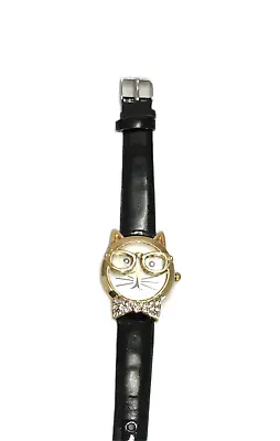 Gold Tone Sleek Stylized Cat AB Crystal Rhinestones Wrist Watch Fashion Gold • $7.22