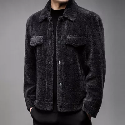 Thickened 100% Lamb Wool Sheep Sheared Mens Lapel Short Loose Fur One-piece Coat • $263.88