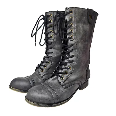 Madden Girl Shoes Womens 8 Gray Combat Steampunk Studded Zip Lace Up Mid Calf • $34.99