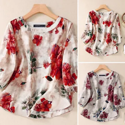 ZANZEA Women Floral Printed 3/4 Sleeve Blouse Loose Summer Casual T Shirt Tops • $25.27