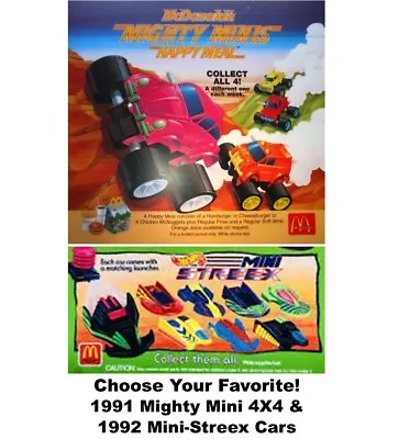McDonald's 1991 Mighty Mini 4x4 & 1992 Mini-Streex Cars-Pick! • $8