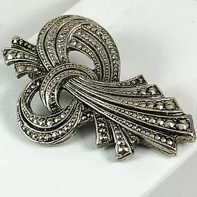 Vintage Faux Marcasite Silver Tone Deco Style Design Brooch Pin • $14.99