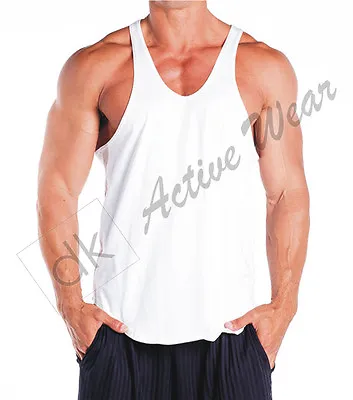 Mens Plain Bodybuilding Muscle Gym Stringer Vest Y Back Racer Back Lot Single Uk • £7.99