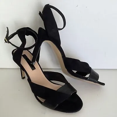 Miss Selfridge Black Heeled Shoes Ladies Size 4 Suede Worn Once Party Occasion • £12.99