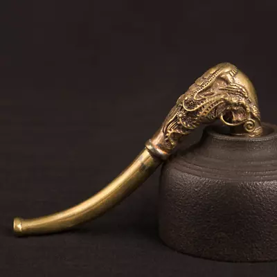 Vintage Brass Dragon Pattern Bent Smoking Tobacco Pipe Accessorie Chinese Carved • $14.51