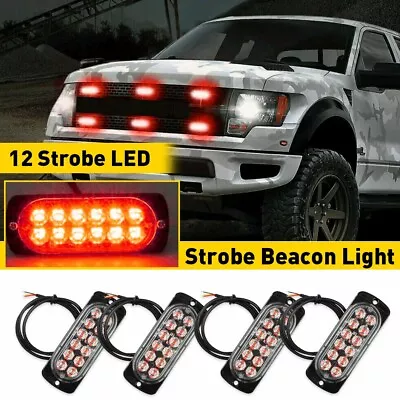 4Pc Red/Red 12 LED Car Truck Warning Hazard Flash Strobe Light Bar 12V • $16.99