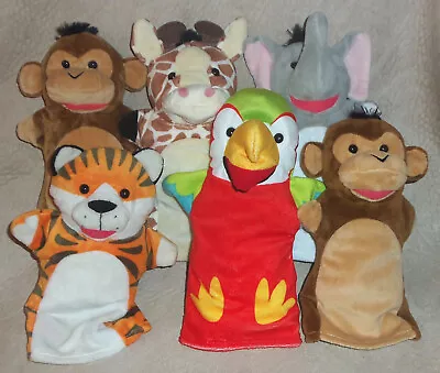 6 MELISSA & DOUG Hand Puppets Safari Buddies Jungle Animals Tiger Parrot Giraffe • $14.99